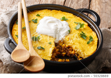 Homemade tamale pie casserole with corn and ground 50328669