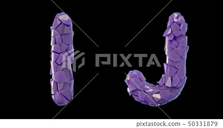 Letter set I, J made of 3d render plastic shards purple color. Letter set I, J made of 3d render plastic shards purple color. 50331879