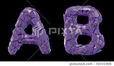 Letter set A, B made of 3d render plastic shards purple color. Letter set A, B made of 3d render plastic shards purple color. 50331900