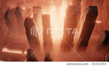 City in red fog. Air pollution or military action 50332455