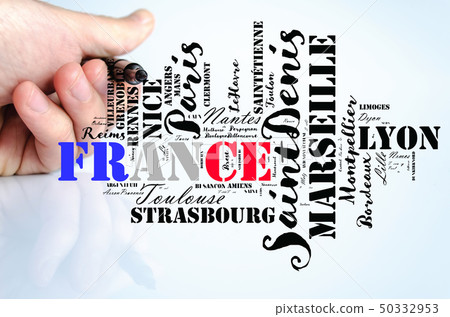 Localities in France word cloud travel concept 50332953