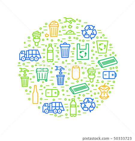Trash Garbage Related Signs Thin Line Round Design Template. Vector Trash Garbage Related Signs Thin Line Round Design Template. Vector 50333723