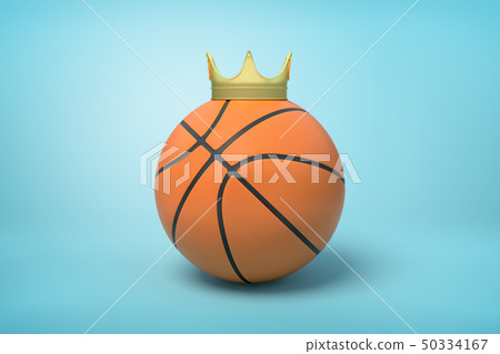 3d close-up rendering of basketball with small golden crown on top on light-blue background. 50334167