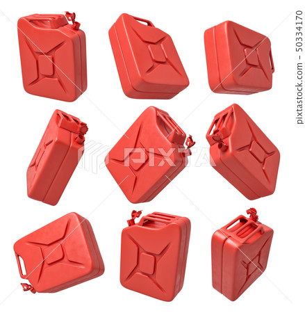 3d rendering of set of open red gas cans isolated on white background. 50334170