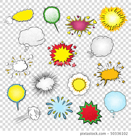 Vector Blank Templates of Speech Bubbles, Symbols, Sound Effects and Elements Set in Comic Pop Art 50336102