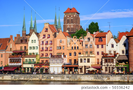 Gothic houses and cathedral in Gdansk, Poland 50336242