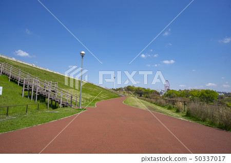 Tama lake embankment in the fresh green age Tama lake embankment in the fresh green age 50337017