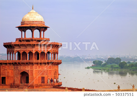 Red tower of Taj Mahal complex in Agra, India 50337551