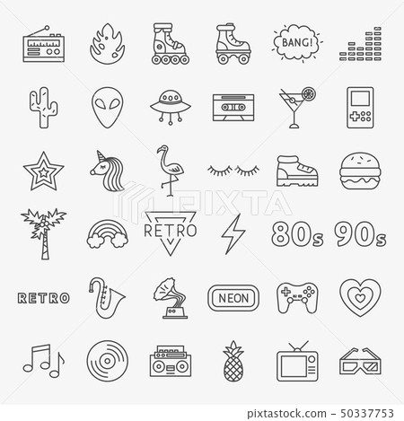 Retro Line Icons Set - Stock Illustration [50337753] - PIXTA