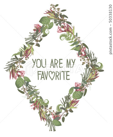 Wreath with flowers and leaves isolated on white 50338130