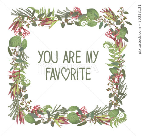 Wreath with flowers and leaves isolated on white Wreath with flowers and leaves isolated on white 50338131