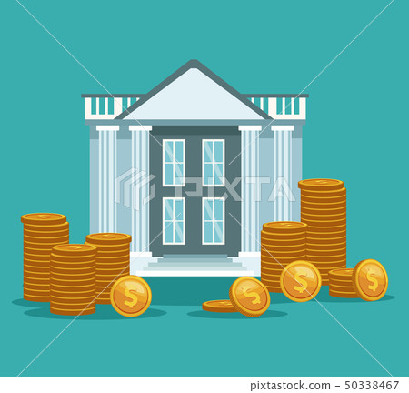 Bank building with coins Bank building with coins 50338467