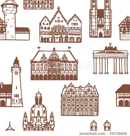 German Famous Landmarks Pattern in Hand Drawn Style 50338608