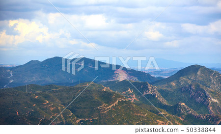 Breathtaking view to Montserrat mountain range on a sunny summer day near Barcelona, Catalonia 50338844