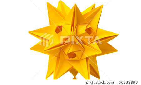 Yellow origami transforming spiky ball. Yellow origami transforming spiky ball. 50338899