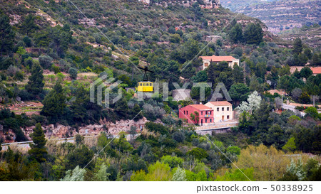 Cableway, Montserrat monastery on mountain in Barcelona, Catalon. Cableway, Montserrat monastery on mountain in Barcelona, Catalon. 50338925