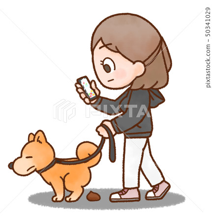 Illustration of a smartphone while walking a dog Illustration of a smartphone while walking a dog 50341029