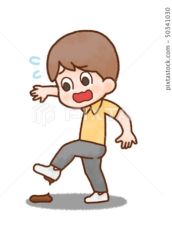 Illustration of a person who has stepped on the feces 50341030