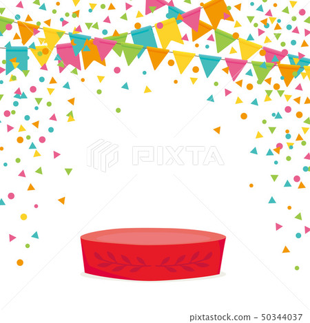 圓形登上領獎台和彩色紙屑和國旗 50344037