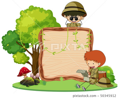 Boy scout on wooden board Boy scout on wooden board 50345912
