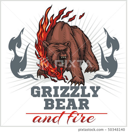 grizzly bear and fire, emblem elements - vector illustration 50348140