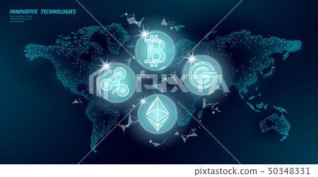 Global international blockchain cryptocurrency. World map low poly modern future finance banking Global international blockchain cryptocurrency. World map low poly modern future finance banking 50348331