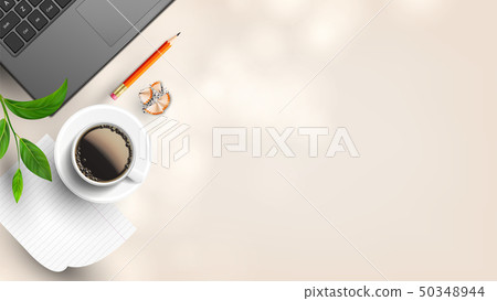 Homey Workplace With Supplies Flat Lay Vector 50348944