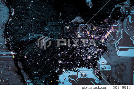 Map of USA with electronic circuit. 50349913