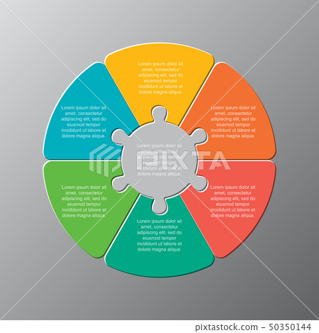 Six pieces jigsaw puzzle circles info graphic. 50350144