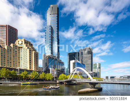 Melbourne city with blue sky and building in day t 50351884