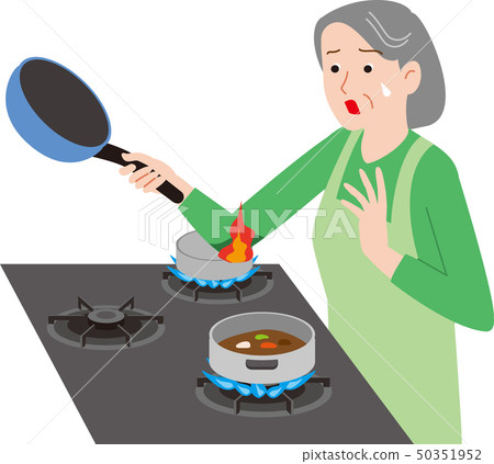 Home accident accident clothes of the elderly are caught fire 50351952