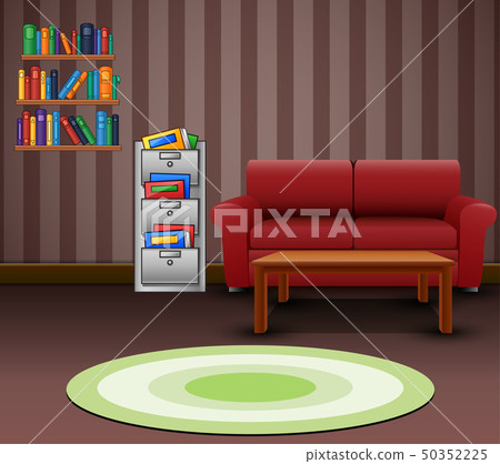 Cozy living room interior with a red sofa Cozy living room interior with a red sofa 50352225