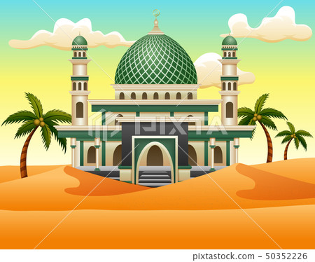 Cartoon of Islamic mosque building on the desert Cartoon of Islamic mosque building on the desert 50352226