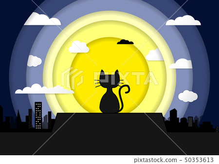 Cat sitting on a roof background of the moonlight Cat sitting on a roof background of the moonlight 50353613