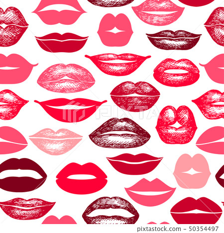 Vector seamless background. lips hand drawn 50354497