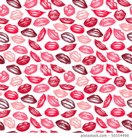 Vector seamless background. lips hand drawn 50354498