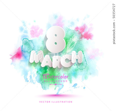 8 March vector card on color watercolor background 8 March vector card on color watercolor background 50354727