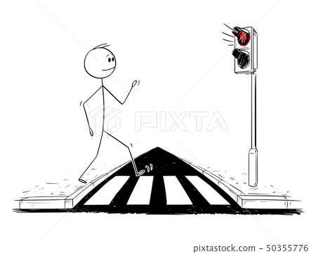 Cartoon of Man Walking on Pedestrian Crossing... - Stock Illustration  [50355776] - PIXTA