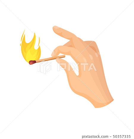 Lit match in hand. Vector illustration on white background. Lit match in hand. Vector illustration on white background. 50357335