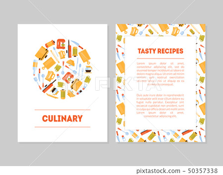 Culinary, Tasty Recipes Banner Templates Set, Cards with Place for Text and Kitchen Utensils for 50357338