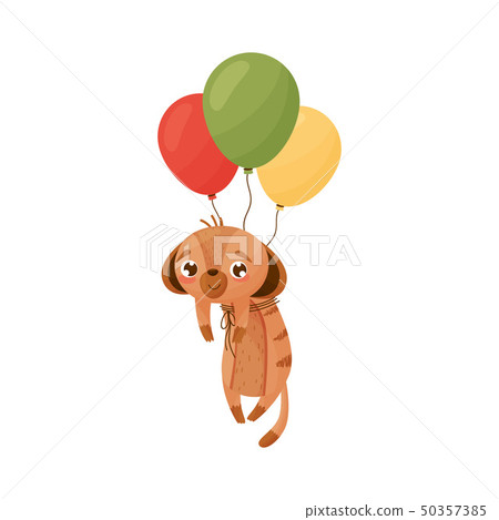 Cartoon gopher flies on balloons. Vector illustration on white background. 50357385
