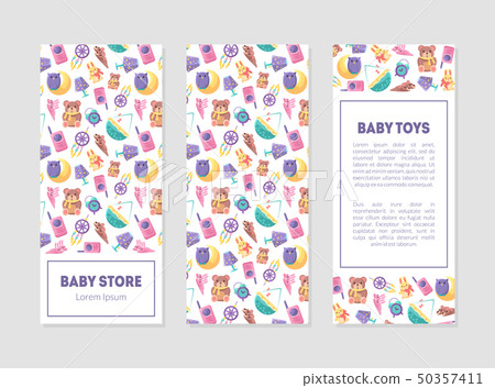 Baby Store Banner Templates with Cute Toys and Care Supplies, Design Element with Place for Text 50357411