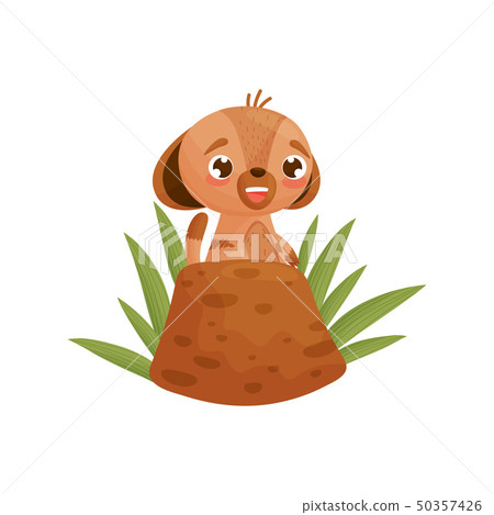 Cheerful gopher near the hole. Vector illustration on white background. 50357426