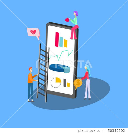 Isometric icon of smartphone and tiny people vector illustration Isometric icon of smartphone and tiny people vector illustration 50359202