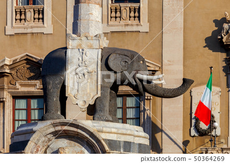 Catania. Fountain elephant at sunrise. 50364269