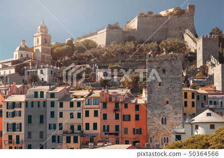 view of town of Porto Venere and fortress of Doria in province of La Spezia on coast of Liguria view of town of Porto Venere and fortress of Doria in province of La Spezia on coast of Liguria 50364566