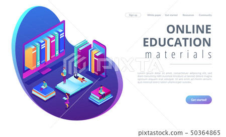 Elibrary Horizontal E-library isometric 3D landing page. - Stock Illustration [50364865 ...