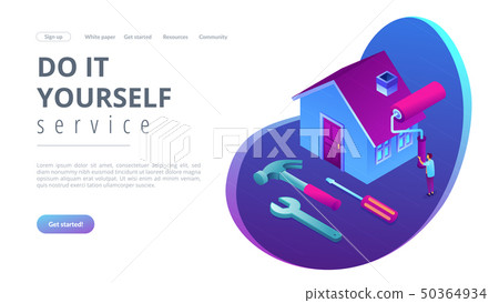 DIY repair concept isometric 3D landing page. - Stock Illustration ...