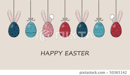 Hand drawn Easter eggs with funny rabbit ears and - Stock Illustration ...