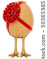 chicken egg with foot, egg with a ribbon isolated on white background 50365985